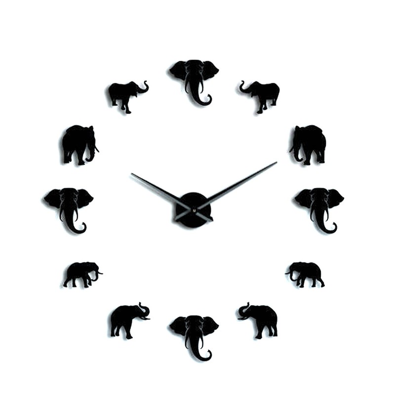 Unique Elephant Animal Shape Wall Clock DIY Acrylic Mirror Hanging