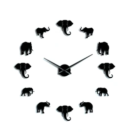 Unique Elephant Animal Shape Wall Clock DIY Acrylic Mirror Hanging Clock Decor for Home