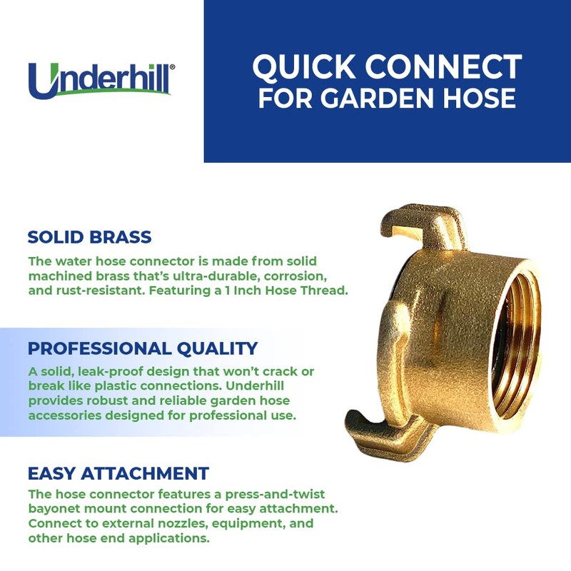 Underhill Quick Connect Garden Hose Fitting, Connector, Heavy-Duty, Solid Brass,