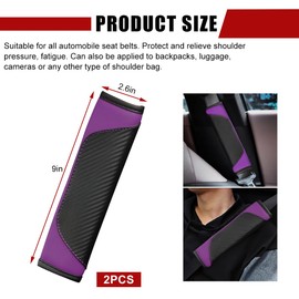 povtii 2 PCS Car Seat Belt Cover, Carbon Fiber Leather Auto Seat Belt Pads Cover, Safety Seatbelt Shoulder Strap Covers Protect Your Neck and Shoulder, Universal Car Accessories (Black+Purple)