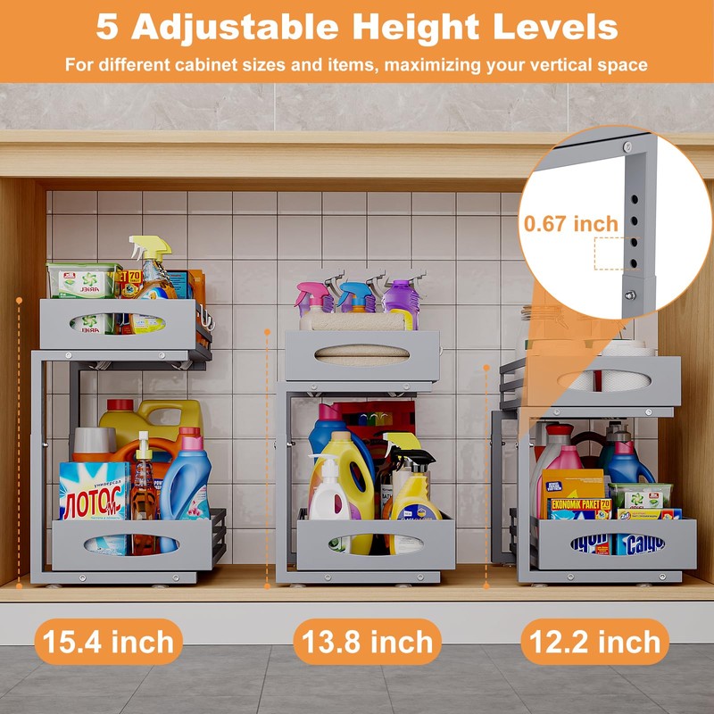 Under Sink Organizer, 2 Tier Under Sink Organizers and Storage,