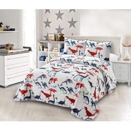 Kids Zone Collection Bedspread Coverlet Kids/Teens Dinosaur Rhino Ancient White Blue Red New # Dinosaur One (Twin)
