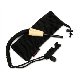 Premium Fire Steel with Paracord Strap & Carry Bag - Quality Ferro Rod Fire Starter with over 2m of Military Grade 550 Parachute Cord for Survival & Bushcraft from Wild Peak ▲ (Black))