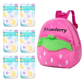 7Pcs Reborn Baby Doll Accessories Diaper Bag for 17-22 inch Reborn Dolls Caring Set with Strawberry Backpack Newborn Doll Gift