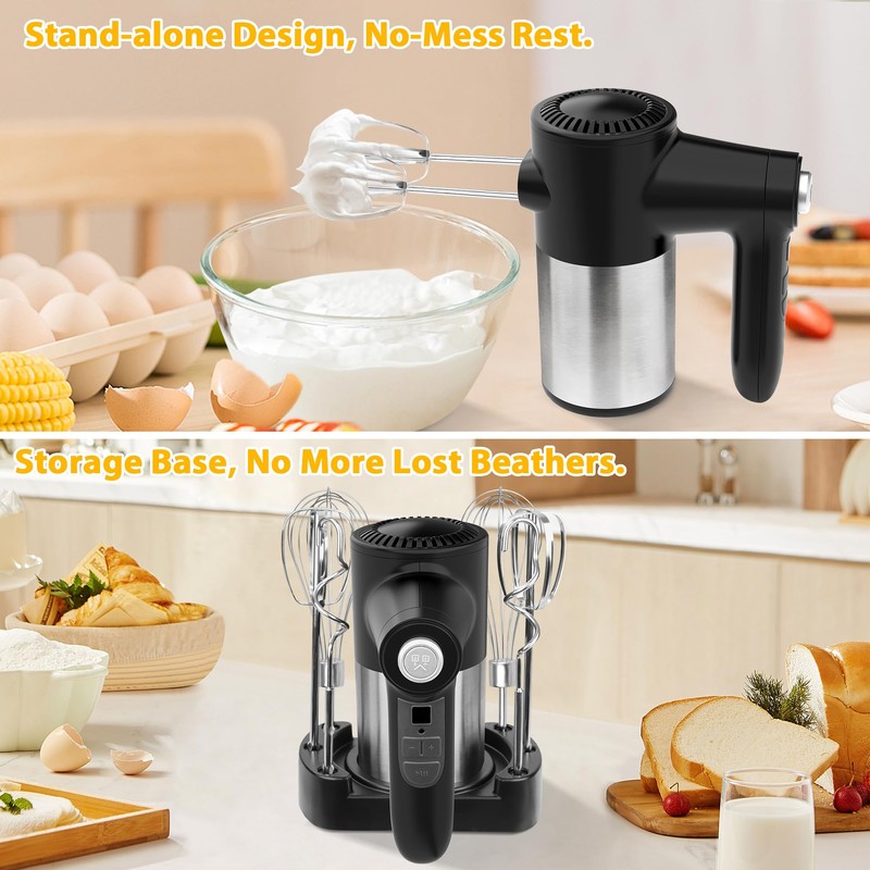 Cordless Hand Mixer, Digital Display 7 Speed Rechargeable Electric Mixer