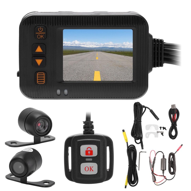 Motorcycle 2 Inch Driving Recorder 1080P + 720P HD Lens