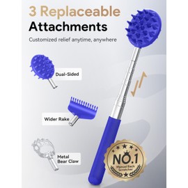 TUKUOS Telescoping Back Scratcher with 4Pcs Detachable Scratching Heads, Back Scratcher for Men/Women,Dual Sides Scratcher/Metal Paw/Rake Scratcher Christmas Gifts Stocking Stuffers for Women Men