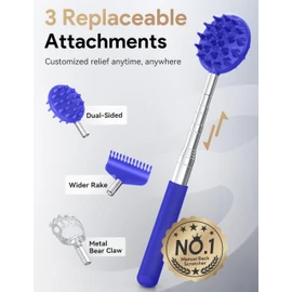 TUKUOS Telescoping Back Scratcher with 5 Detachable Scratching Heads, Valentines Day Gifts for Him Men, Anniversary Birthday Gifts for Men Women Back Scratcher for Men/Dad/Women/Adults - Blue