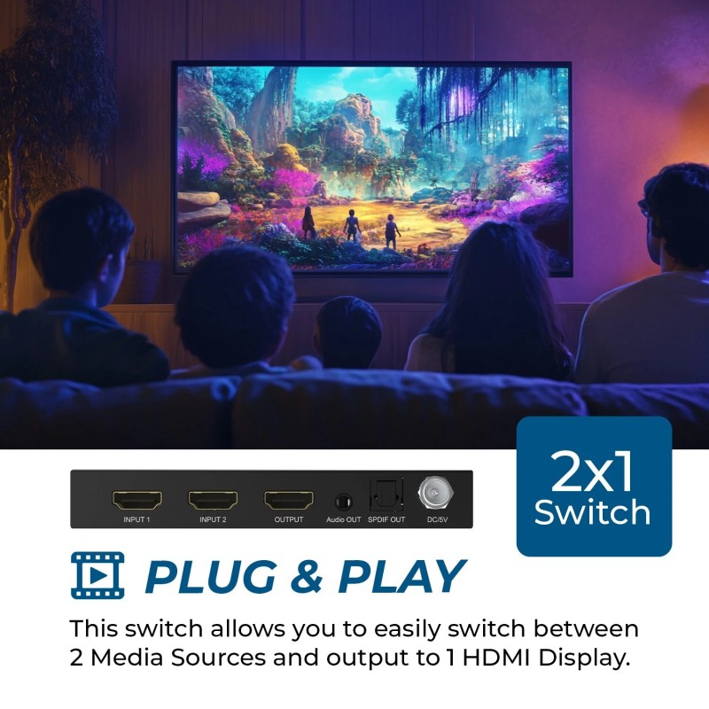 OREI 8K 2-port HDMIᵀᴹ Switch (Audio Extract) (BK-21AC)