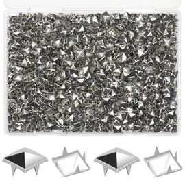 DSYIL 1200 PCS Silver Studs Bulk - 10mm Square Studs for Craft Projects, DIY Spike Studs for Clothing, Jackets, Bags and Leather Shoes