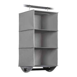 Hanging Closet Organizer with Garment Rod - 3 Section Heavy Duty Fabric Space Saver for Closets, Easy to Mount, Foldable Closet Storage Shelves, Grey with Black Metal Rod 12”W x 12”D x 29.5”H