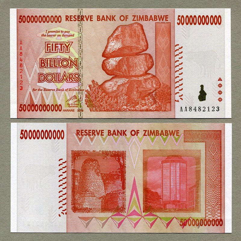 Zimbabwe 50 20 10 5 1 Billion Dollars Banknotes 2008