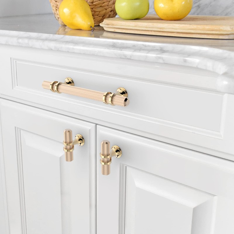 Amerdeco 10 Pack Knurled Gold Cabinet Pulls 5.9 Inch Length