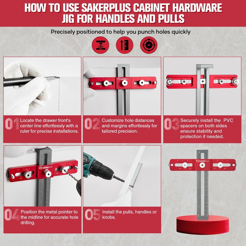 SakerPlus Cabinet Hardware Jig,Adjustable Cabinet Handle Template Tool for Knobs,Handles