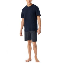 Schiesser Men's Pyjamas, Short Crew Neck Nightwear Set, blue