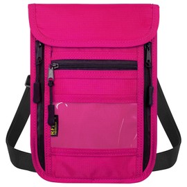 sundee Travel Wallet with Double Zippers, RFID Blocking Passport Holder with Adjustable Neck Strap for Men and Women to Keep Cash, Credit Cards and Travel Documents Safe, pink-red, Classic