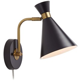 Venice Mid Century Modern Adjustable Wall Lamp Matte Black Antique Brass Plug-in Light Fixture Metal Cone Shade for Bedroom Bedside House Reading Living Room Home Hallway Dining - 360 Lighting