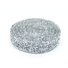 Dowarm - Rollo de cinta de diamantes de imitación, 3 yardas, envoltura de malla de resplandor, ribete de costura para decoración de bodas (plata, 2 cm / 0.8 pulgadas de ancho)
