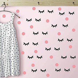 IARTTOP - Calcomanía de pared de pestañas con lunares rosados (98 unidades), adorable calcomanía de vinilo de pestañas para decoración de recámara de niños, calcomanías de pestañas soñolientas