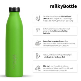 720°DGREE Stainless Steel Drinking Bottle ‘milkyBottle’, 750 ml, BPA-Free, Leak-Proof, Suitable for Carbonated Drinks, Thermos Flask for Carbonated Drinks, University, Fitness, Outdoors, Camping