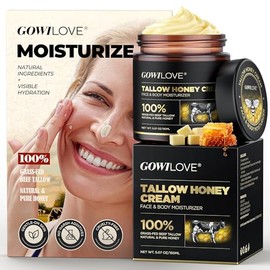 12Hr Moisture Lock Beef Tallow for Skin Care, Instant Redness Eraser Tallow and Honey Balm with 6 Botanical Rescue, Dewy Not Oily Face Cream Moisturiz