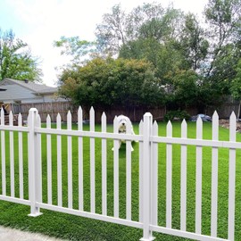 E&K 36"H x 84"W Vinyl White Picket Fence Panels Decorative Fencing for Front Porch Yard Garden Pool (20 Pickets, Scallop)