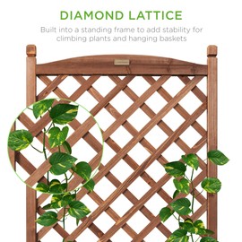 Best Choice Products 60in Wood Planter Box & Diamond Lattice Trellis, Mobile Outdoor Raised Garden Bed for Climbing Plants w/Drainage Holes, Optional Wheels - Walnut