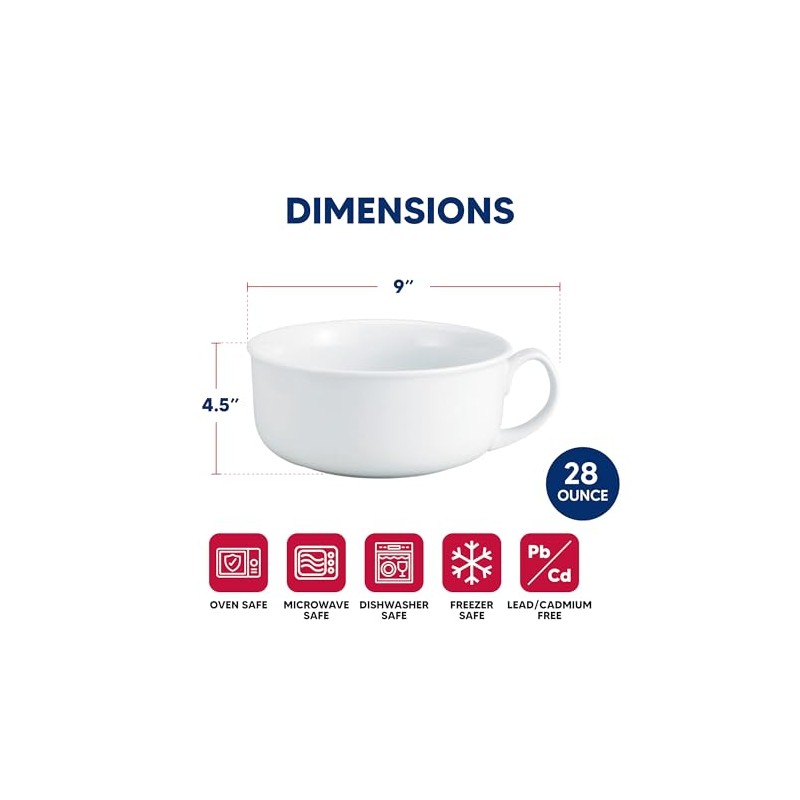 HIC Kitchen Oversized Hotel Breakfast Bowl, Fine White Porcelain, 28-Ounce