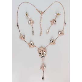 Faship Clear Crystal Necklace Earrings Set - Clear/Rose-gold