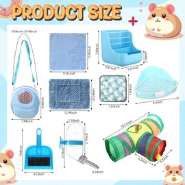 Soulchen 20 Pcs Hamster Toys Set Include 10 Hamster Toy, Blanket, Mat, Towel, Small Toilet, Feeding Bowl, Cleaning Kit, Water Dispenser, Pet Hammock, Play Path,Travel Bag for Small Animals(Blue)