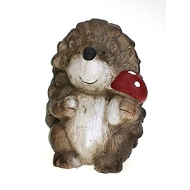 Decorative Garden Figurine Hedgehog 14.5 cm, Polystone Brown Beige, Decorative Figurine Hedgehog for Standing with Mushroom Garden Decoration Autumn Decoration Summer Decoration
