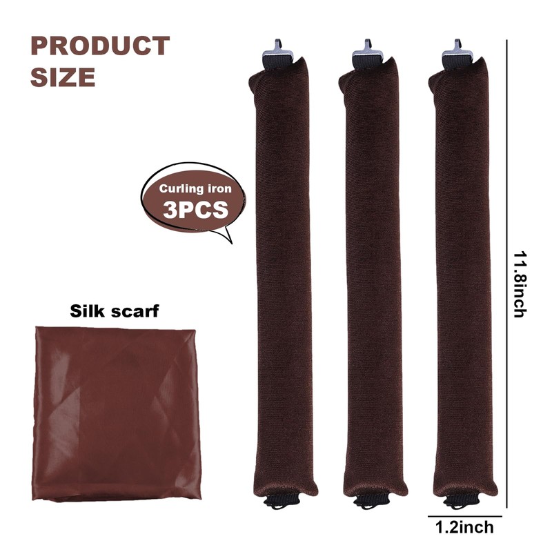 Pack of 3 Heatless Curls, Flexi Rods with Hooks, Overnight,