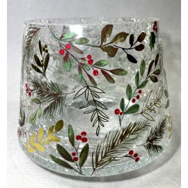 Yankee Candle 4" x 5.25" Holly Winter Berries Crackle Glass Candle Shade NIB