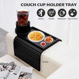 GHKINMAL Couch Cup Holder Tray, 3 in 1 Large Couch Arm Trays,Bamboo Chair Clip on Tray with 360° Ratated Phone Holder for Couch,Armrest Tray for Snacks,Remote,Phone
