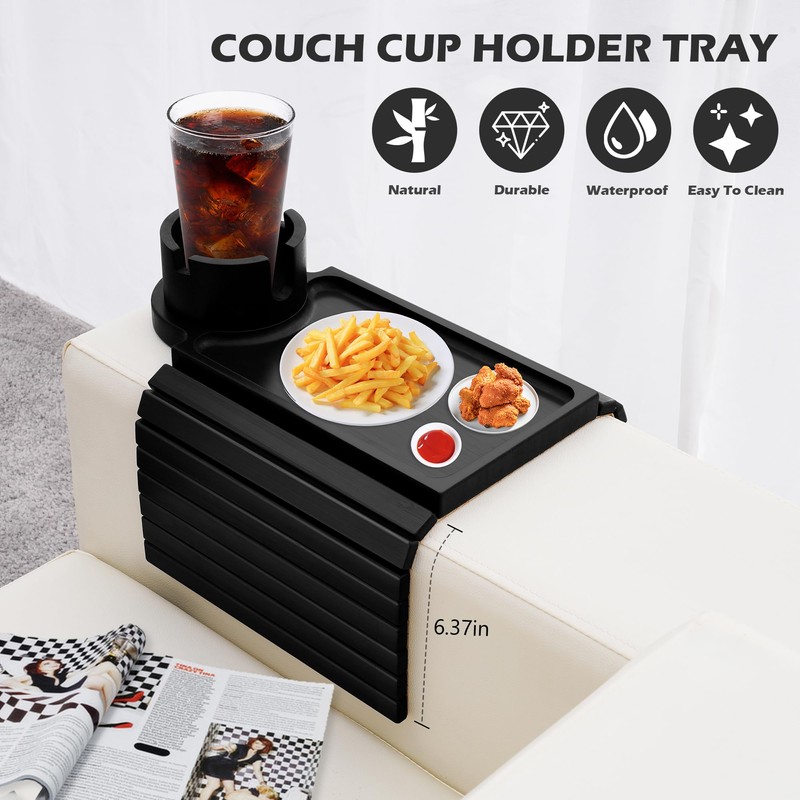 GHKINMAL Couch Cup Holder Tray, 3 in 1 Large Couch