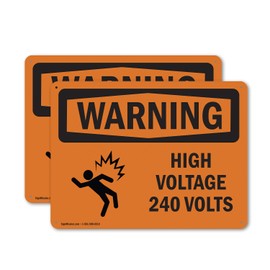 (2 Pack) High Voltage 240 Volts With Symbol OSHA Warning Sign 14 Inch X 10 Inch Plastic Sign, Weather Resistant, UV Protected for Workplace, Business, and Construction Site, Made in the USA