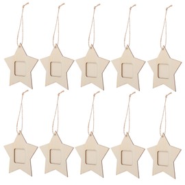 KONTONTY 10PC Wooden Star Shape Photo Frames DIY Mini Photo Holders for Bedroom Living Room Office Decor Unfinished Wood Craft Pendants