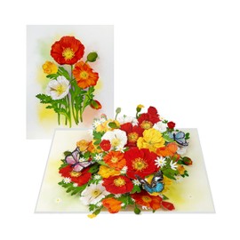 MeeSunnie Poppy Pop Up Card, 12 Birth Months, 3D Flower Bouquet for Birthday, Graduation, Boss, Love, Friend, Mom, Grandma, Daughter, Co-Worker (Poppy)
