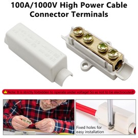 Hoembpn 6 Pcs Cable Connectors Brass Terminal Block 1000V 100A High Power Splice 2.5-16mm² Wire Universal with Double Screws and Flame Retardant Shell, For Household, Industrial, Distribution Box