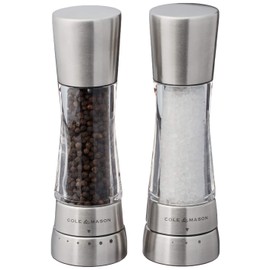 COLE & MASON Derwent Salt and Pepper Grinder Set - Stainless Steel Mills Include Gift Box, Gourmet Precision Mechanisms and Premium Sea Salt and Peppercorns