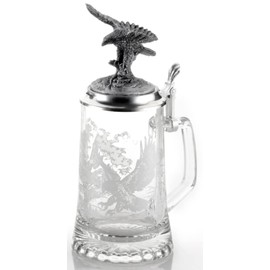M. CORNELL IMPORTERS German Stein Eagle Wildlife Beer Glass w/Pewter Eagle Figurine Lid