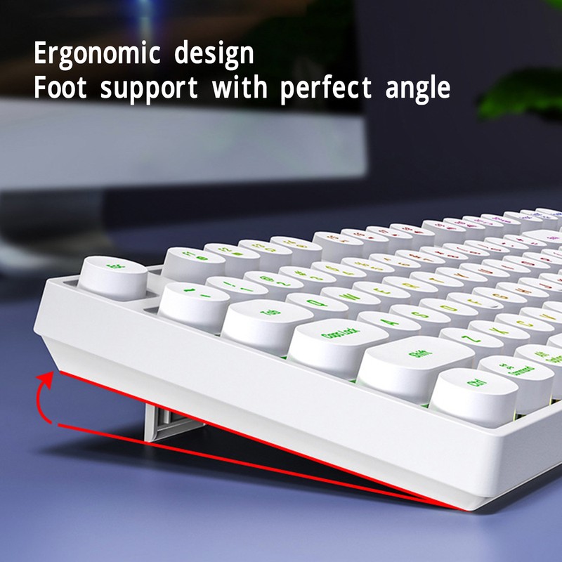 Gaming Keyboard USB Round 87 Keys Colorful Backlit Ergonomic Mechanical