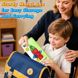 Mini Magnetic Tiles Toddler Travel Essentials Toys with Case Set, Magnetic Building Blocks Kids Games, Montessori Preschool Education Sensory Toys for 3 4 5 Year Old Boys Girls Birthday Gifts