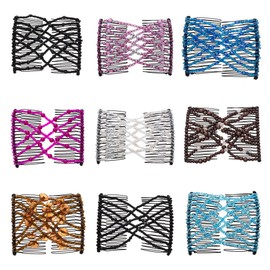 Ruihfas 9 Pieces Stretch Magic Hair Comb Elastic Double Combs Hair Clip for Women No Crease Vintage Bun Maker Accessories for Curly Thick Wavy Hair Ponytail