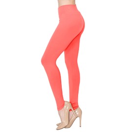 ALWAYS Buttery Soft Leggings for Women - High Waisted Tummy Control Compression Yoga Workout Pants Neon Coral Plus
