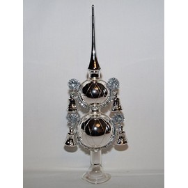 Jingle Bells Lauscha Christmas Tree Topper Silver 4 Bells 30 cm High Lauscha Handmade