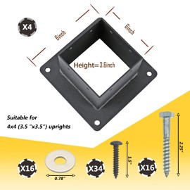 Voittozege 4 Pcs 4x4 Post Bracket Anchor Base, Deck Post Brackets Heavy Duty Wood Post Support Kit Black Powder Coated Heavy Fence Post for Wood Fence, Deck, Pergola and Mailbox Support Brackets