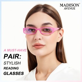 Madison Avenue 4 Pack Multicolor Blue Light Blocking Reading Glasses for Women, Flexible Spring Hinge Readers +0.0