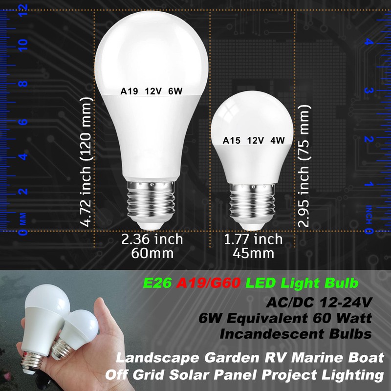 12V 24V LED Light Bulb A60 A19 50W 60Watt Halogen