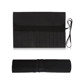 Mirhua Makeup Brush Case, Makeup Storage, Roll Type, PU, Large Capacity, Holds 10 Brushes, Portable, Convenient, For Women, Travel, Multifunctional Cosmetic Pouch, Black